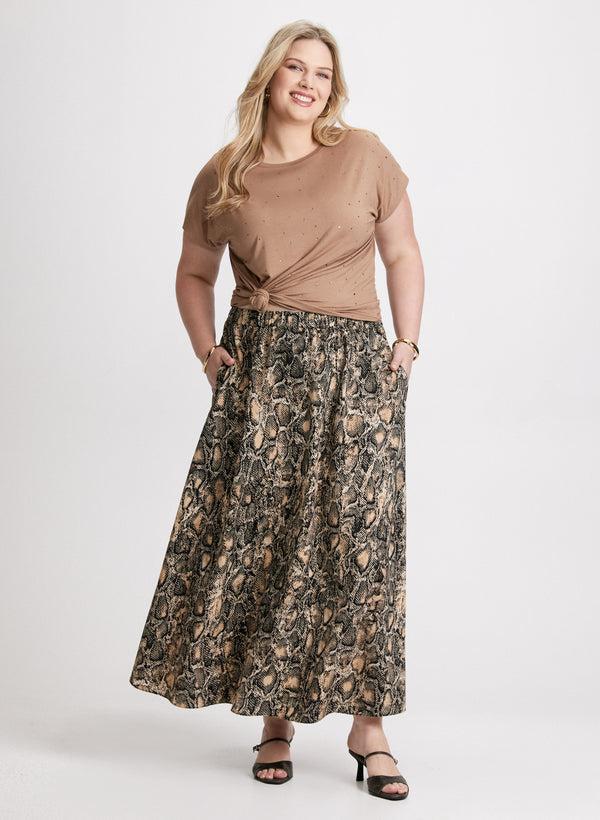 laura Bead Embellished T-Shirt & Animal Print Maxi Skirt