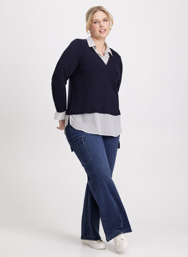 laura Dot Motif Fooler Sweater & Wide Leg Cargo Jeans