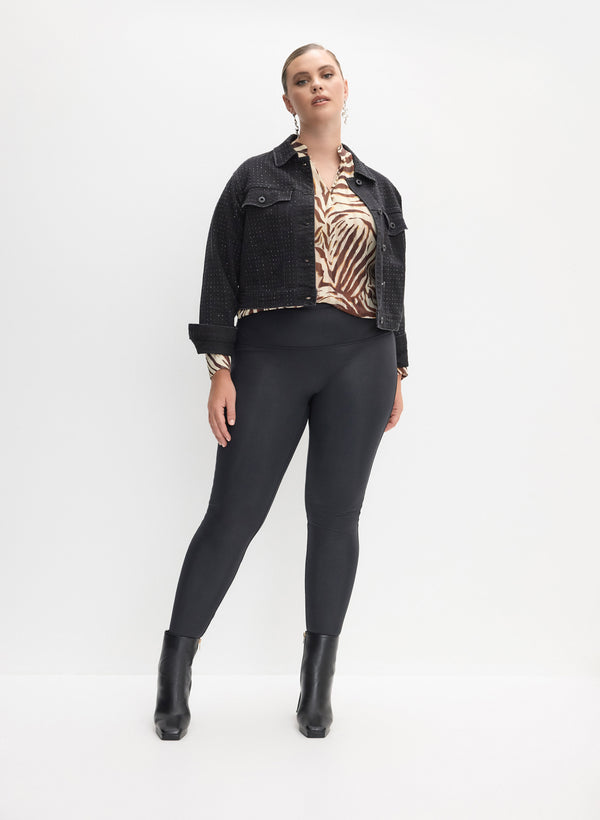 laura Embellished Cropped Denim Jacket & Vegan Leather Leggings