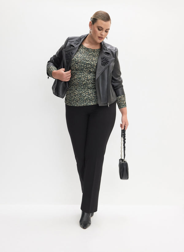 laura Embroidered Vegan Leather Jacket & Straight-Leg Pull-On Pants