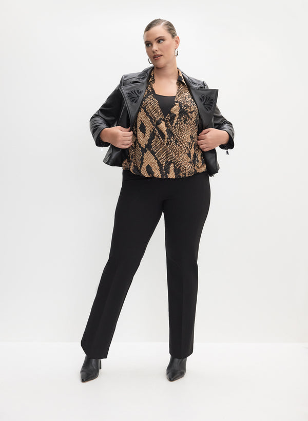 laura Embroidered Vegan Leather Jacket & Straight-Leg Pull-On Jeans