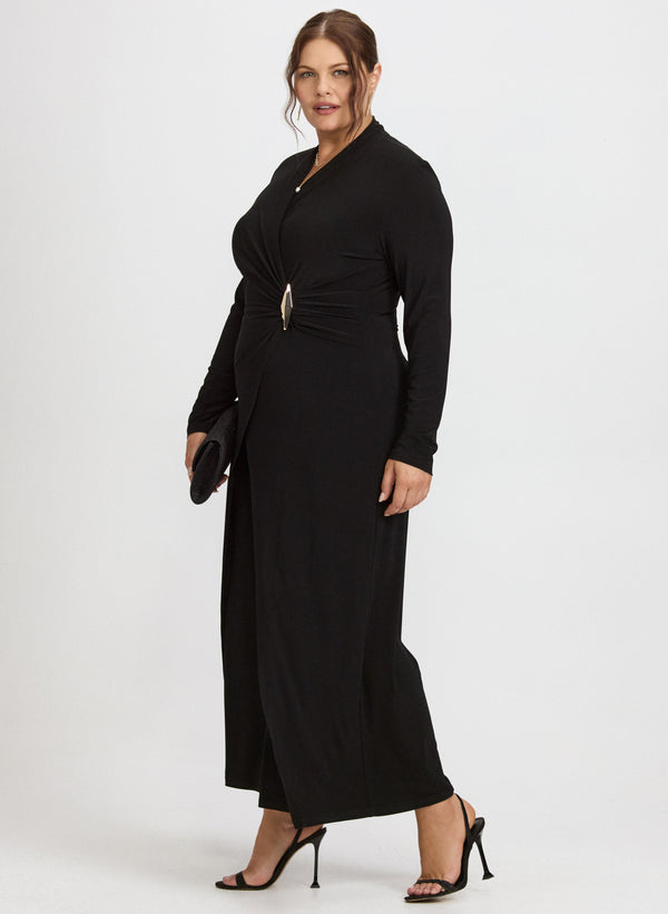 Laura Joseph Ribkoff - Brooch Fastened Faux-Wrap Jumpsuit