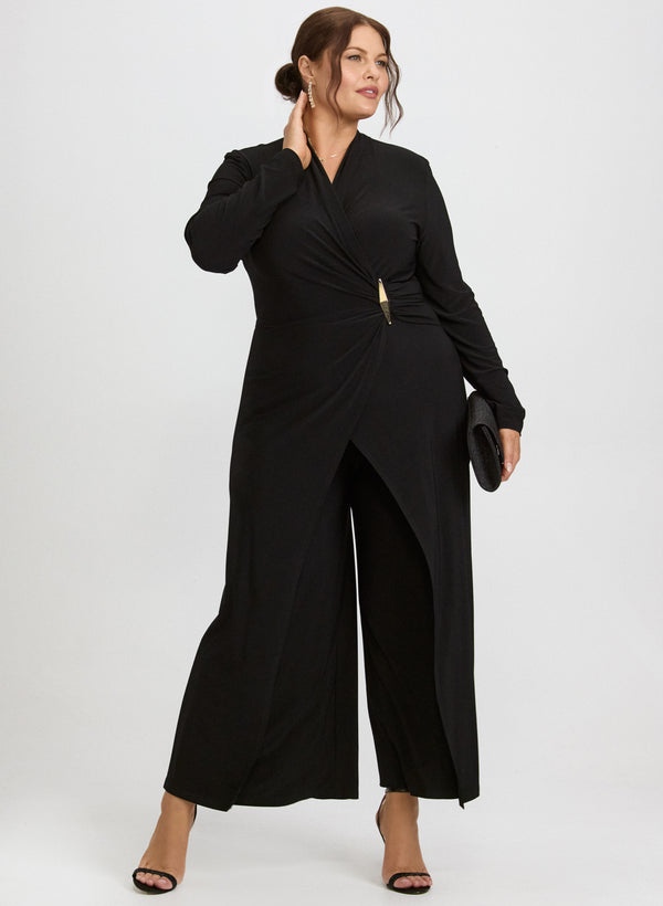 laura Joseph Ribkoff - Brooch Fastened Faux-Wrap Jumpsuit