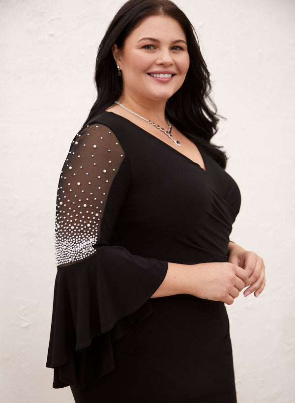 Laura Joseph Ribkoff - Flounce Sleeve Pearl Detail Dress