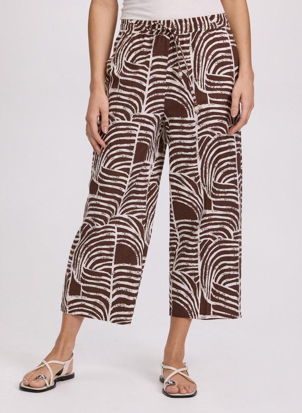 Laura Abstract Linen-Blend Capris