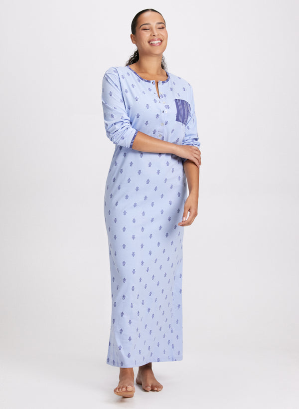 laura Abstract Print Long Nightgown