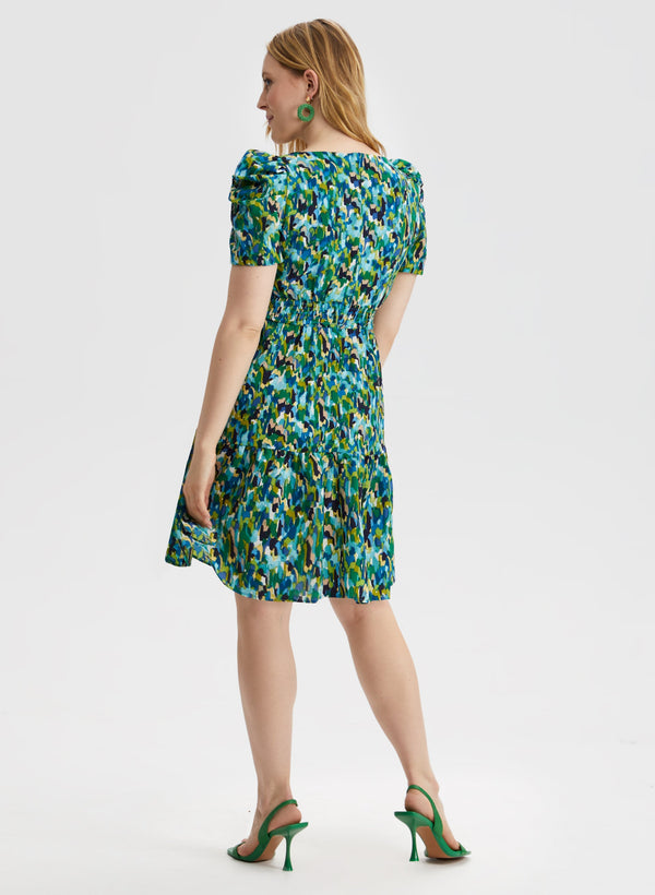 Laura Abstract Print Puff Sleeve Dress