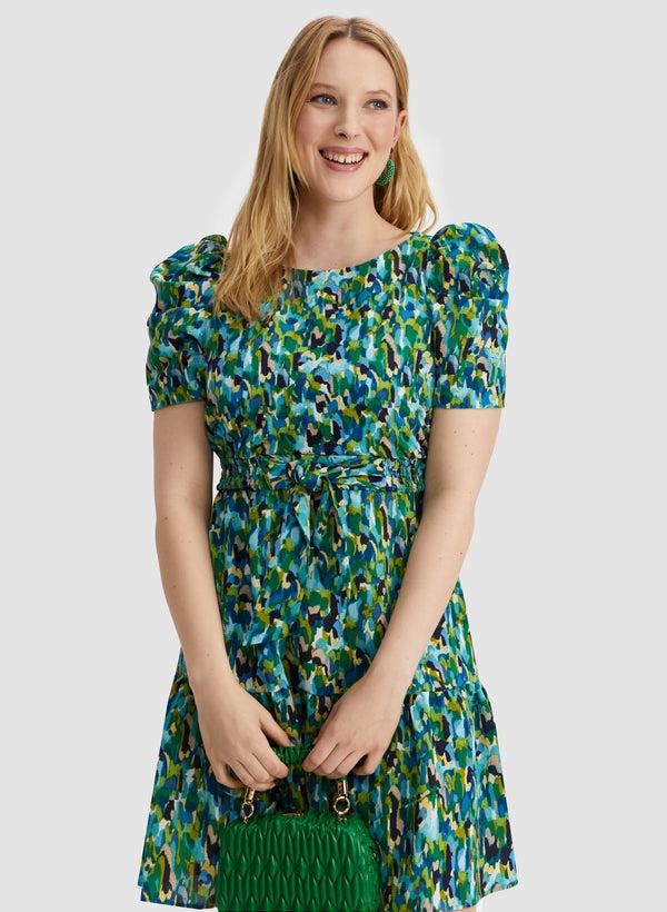 Laura Abstract Print Puff Sleeve Dress