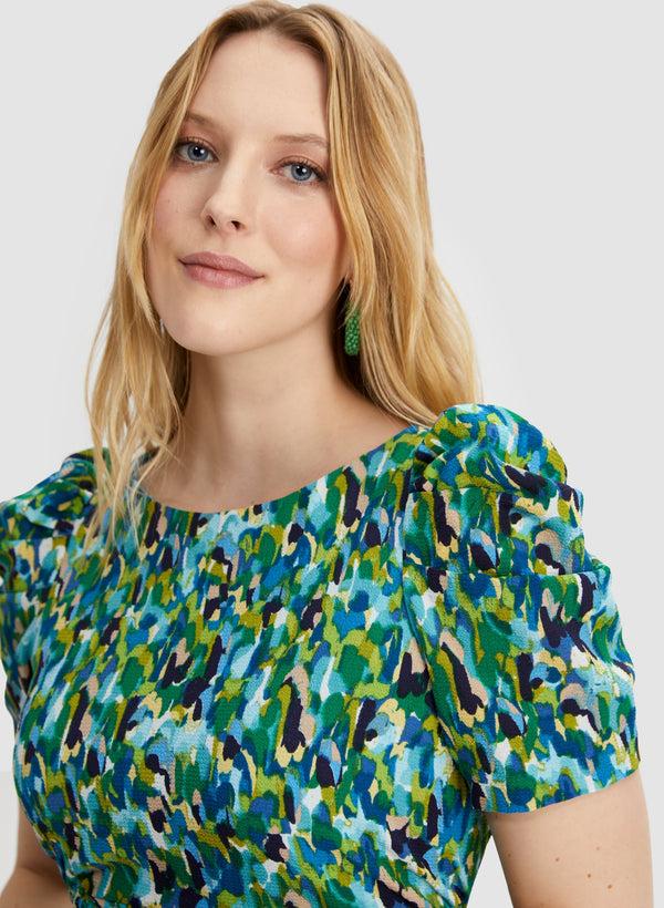 Laura Abstract Print Puff Sleeve Dress