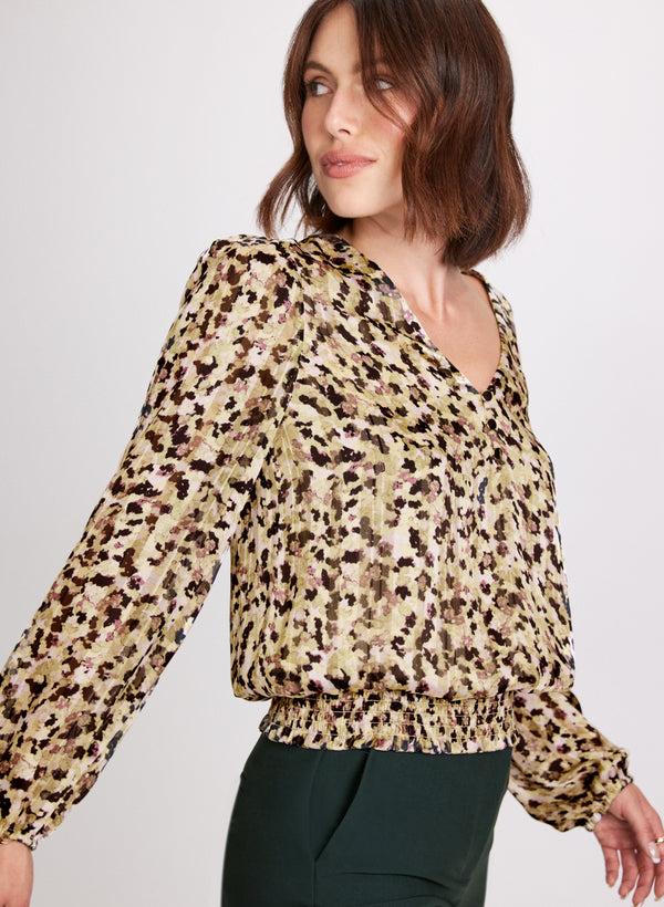 Laura Abstract Print Smocked Waist Blouse