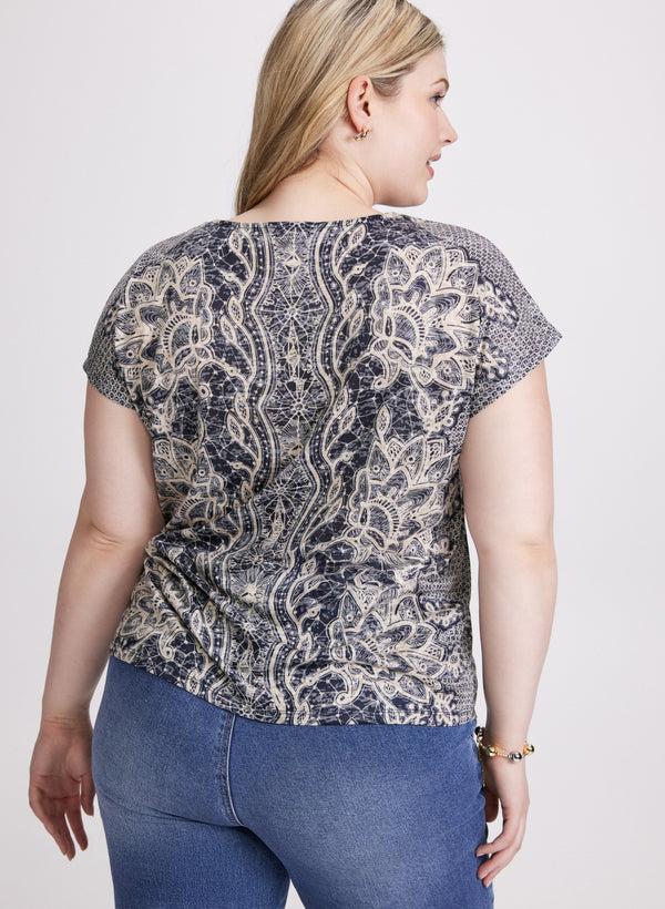 Laura Abstract Rhinestone Embellished T-Shirt