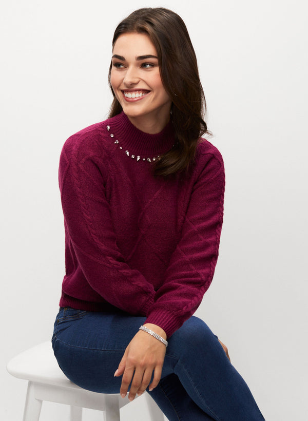 laura Argyle Rhinestone Detail Sweater