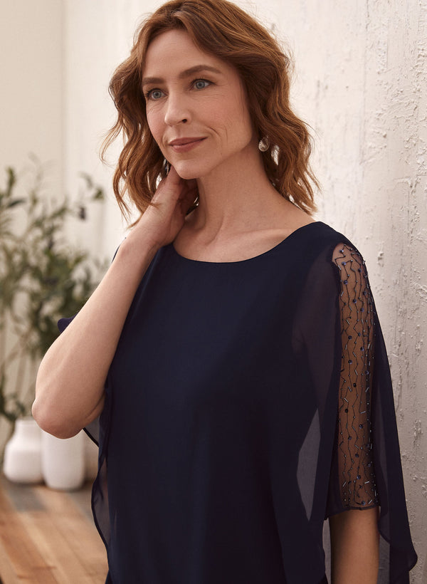 Laura Asymmetric Chiffon Poncho Dress