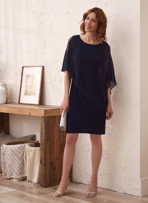 laura Asymmetric Chiffon Poncho Dress