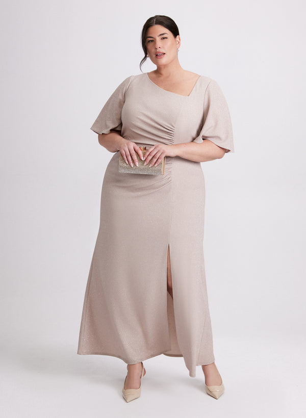 laura Asymmetric Glitter Knit Dress