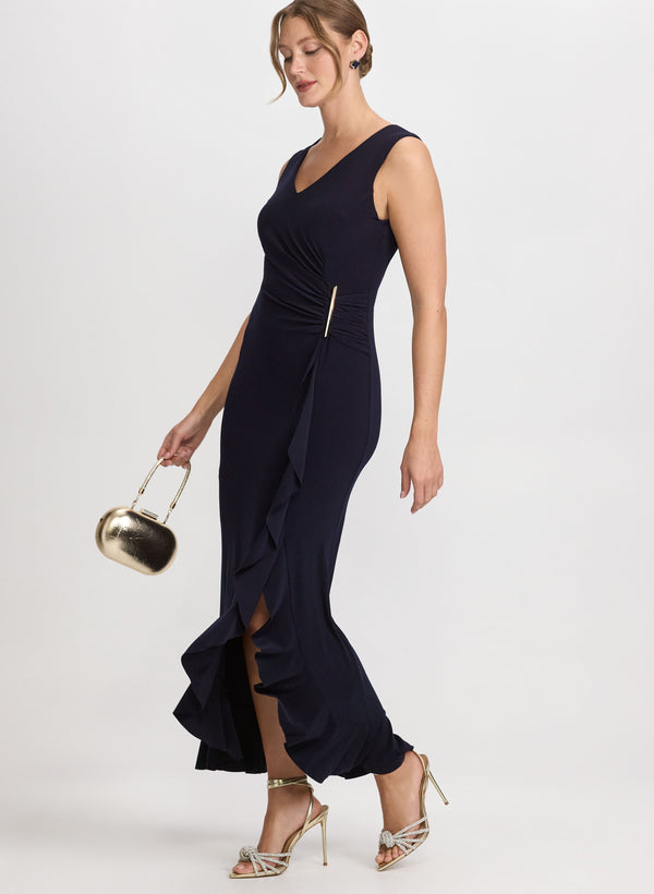 Laura Asymmetric Waterfall Ruffle Dress