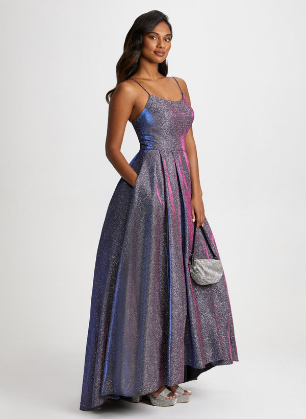 Laura Asymmetrical Metallic Ballgown