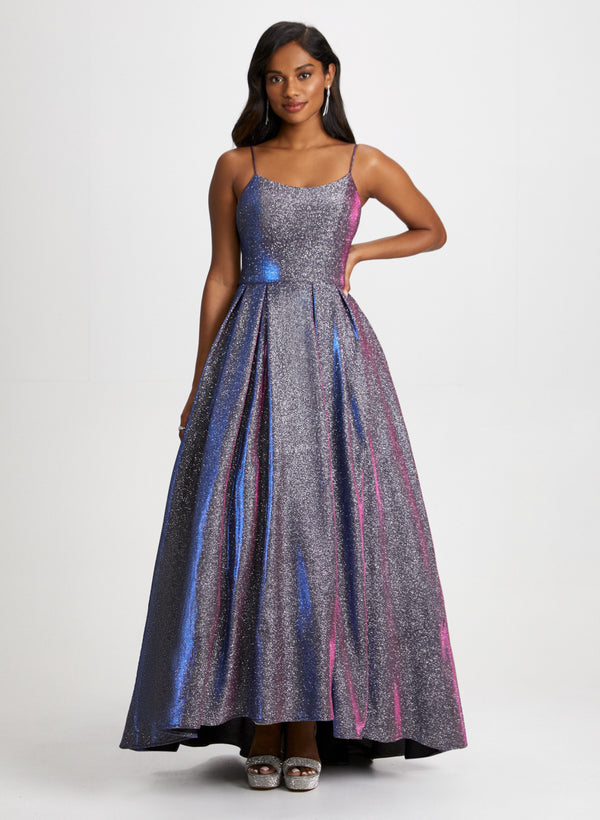 laura Asymmetrical Metallic Ballgown