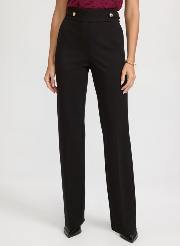 laura Ava Buttoned-Tab Straight-Leg Pants