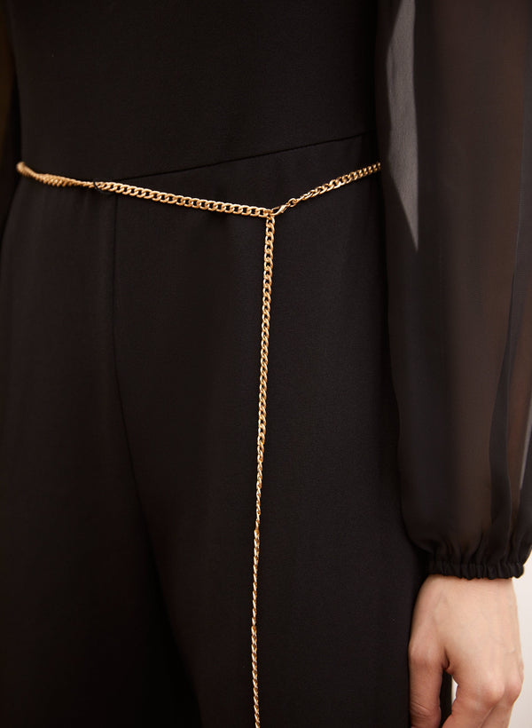 Laura Balloon Sleeve Chain Belt Jumpsuit