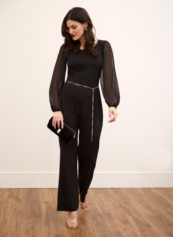 laura Balloon Sleeve Chain Belt Jumpsuit