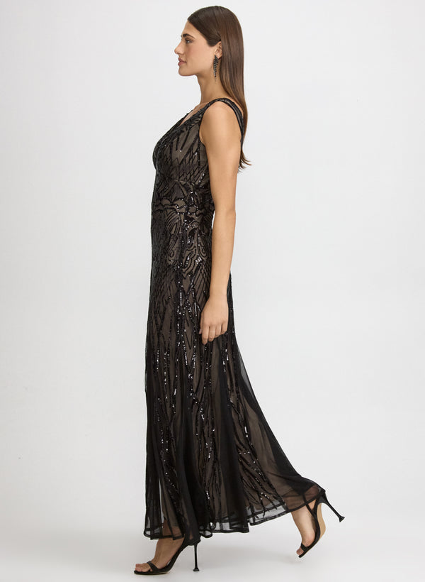 Laura Baroque Sequined Mesh Dress