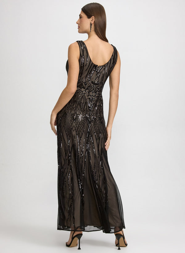 Laura Baroque Sequined Mesh Dress