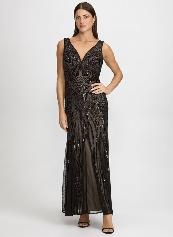 laura Baroque Sequined Mesh Dress