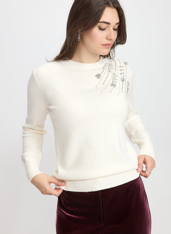 laura Beaded Crystal Embellished Sweater