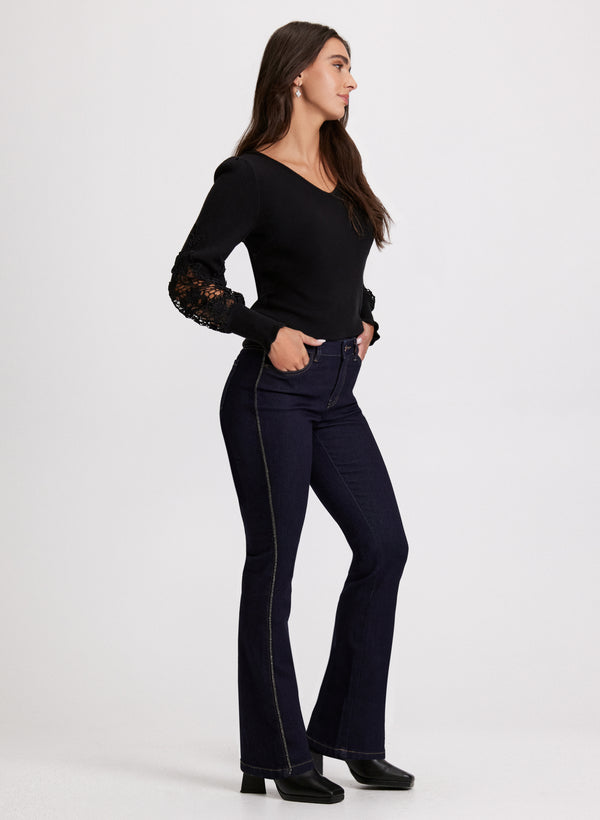 Laura Beaded Flare-Leg Jeans