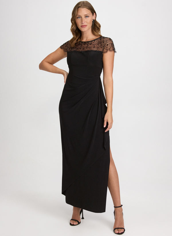 laura Beaded Mesh Yoke Dress