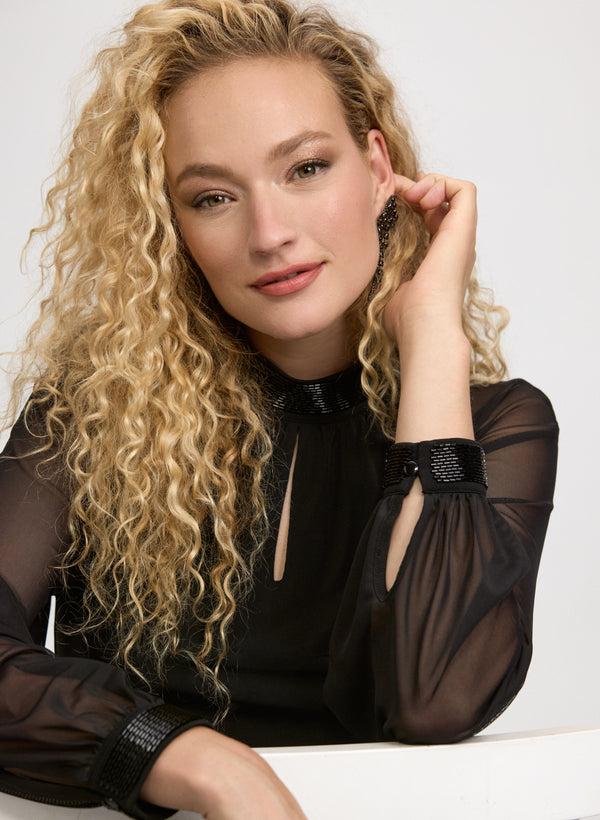 Laura Beaded Mock Neck Top