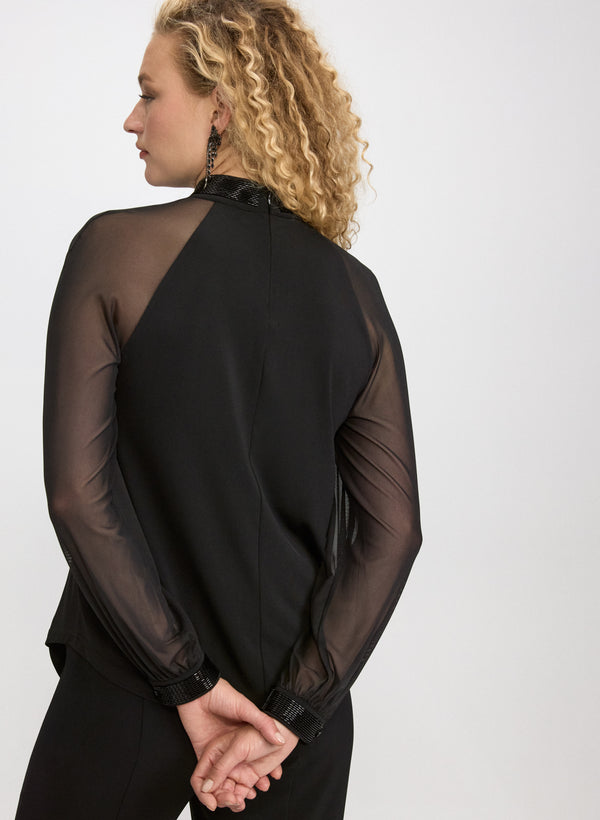 Laura Beaded Mock Neck Top