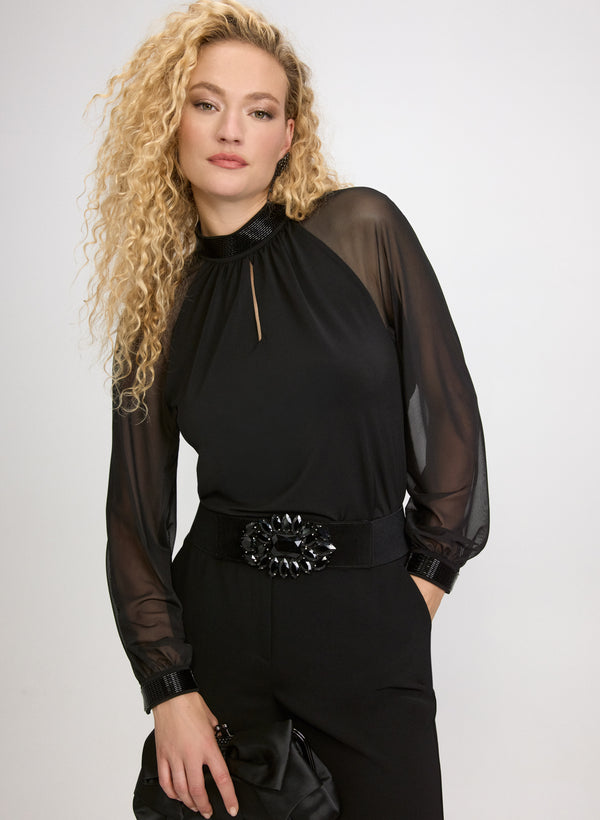 laura Beaded Mock Neck Top