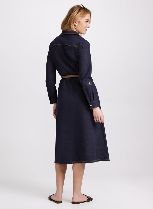 Laura Belted Denim Button-Down Midi Dress