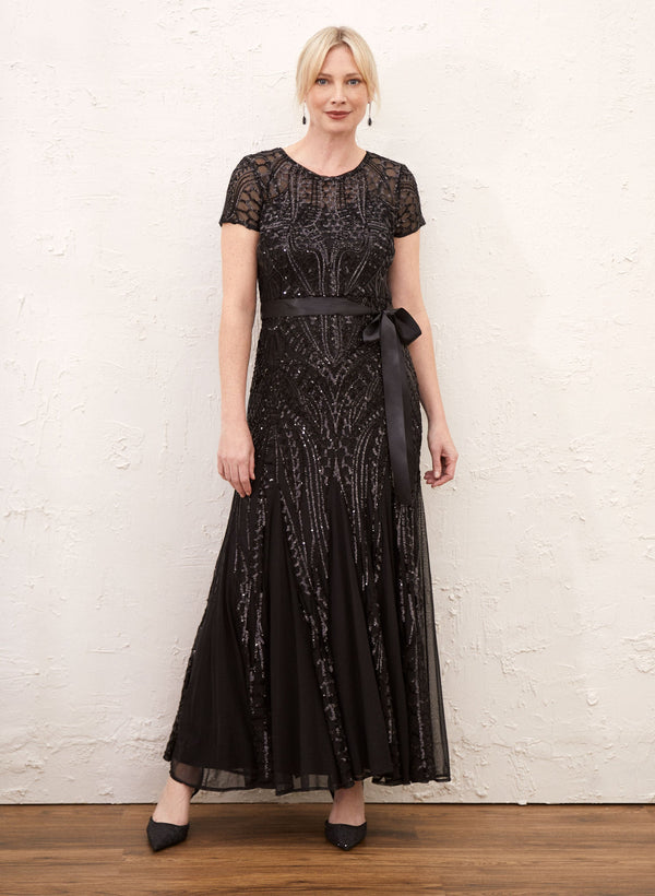 laura Belted Sequin Mesh Dress