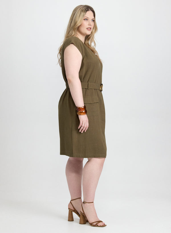 Laura Belted Stretch Linen-Blend Dress