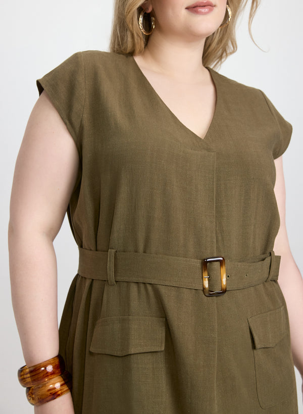 Laura Belted Stretch Linen-Blend Dress