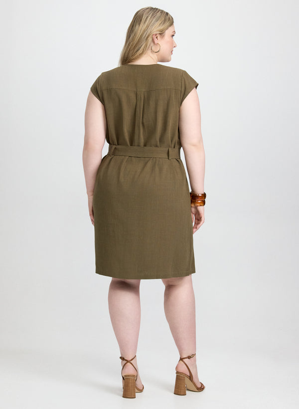 Laura Belted Stretch Linen-Blend Dress