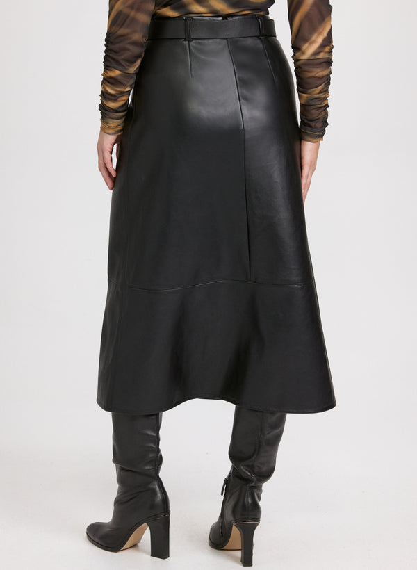 Laura Belted Vegan Leather Skirt