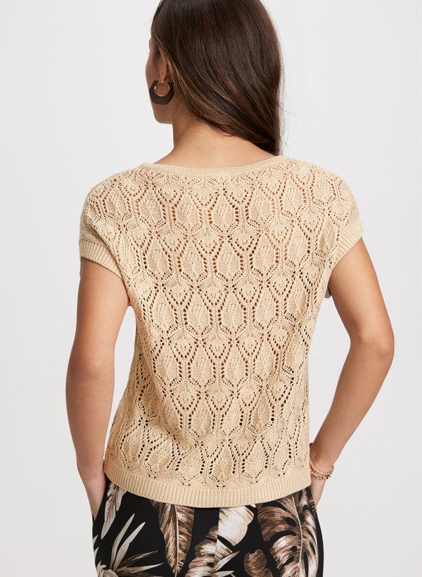 Laura Boat Neck Open-Stitch Sweater