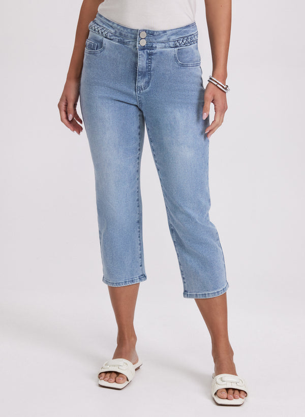 laura Braided Trim Denim Capris