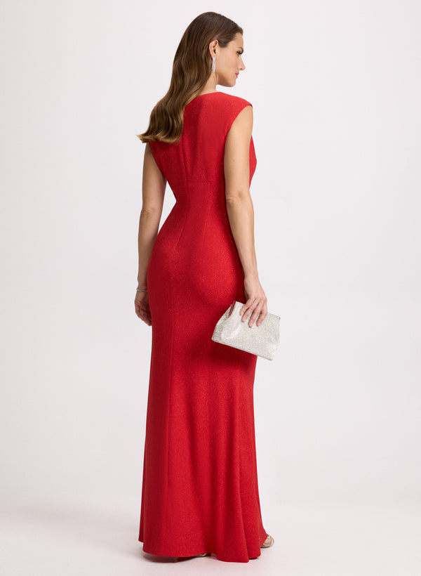 Laura Brooch Detail Asymmetric Neck Dress