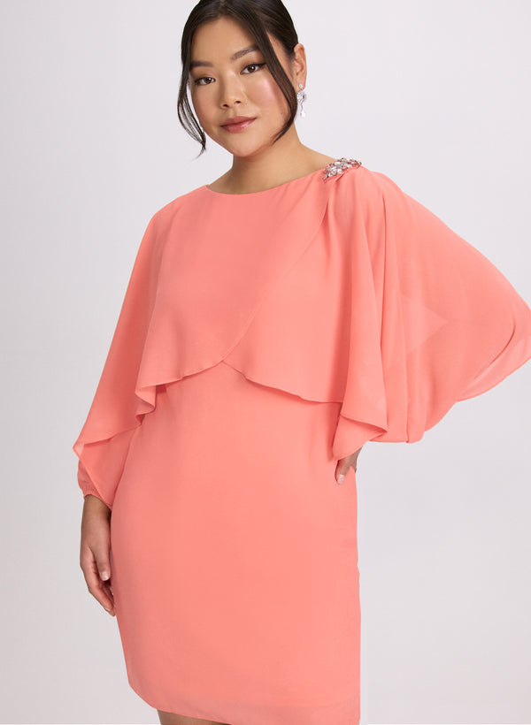 Laura Brooch Embellished Capelet Dress
