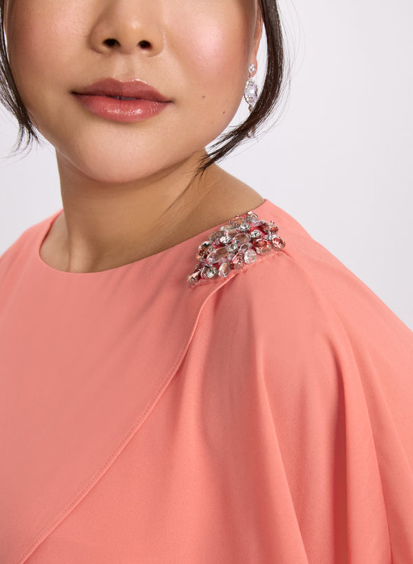 Laura Brooch Embellished Capelet Dress