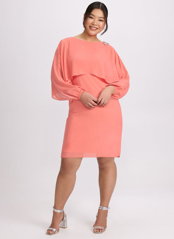 laura Brooch Embellished Capelet Dress