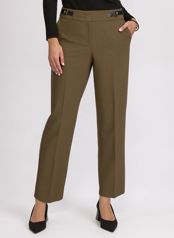 laura Buckle Detail Straight-Leg Pants