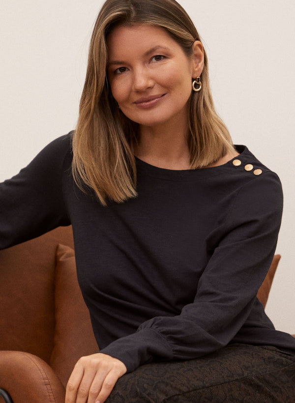 Laura Button Detail Cotton Modal Top