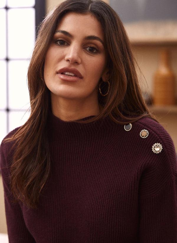 Laura Button Detail Mock Neck Sweater