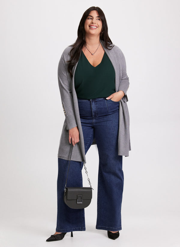 Laura Button Detail Open-Front Cardigan